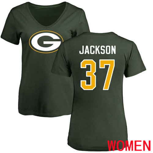 Green Bay Packers Green Women #37 Jackson Josh Name And Number Logo Nike NFL T Shirt